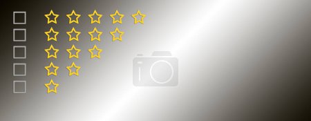 Photo for Gold, gray, Check boxes, five stars shape on a gradient background. Rating stars with tick. Feedback evaluation. Rank quality. Feedback from 0 before 5 for apps and websites - Royalty Free Image