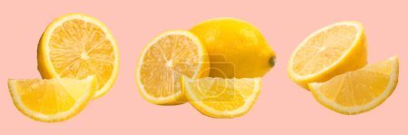 Téléchargez les photos : Citron frais et juteux isolé sur un fond rose. panorama, bannière - en image libre de droit