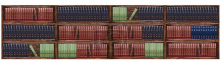Photo for Books on the bookshelves in the library. Dark wood bookcase. panorama, banner - Royalty Free Image