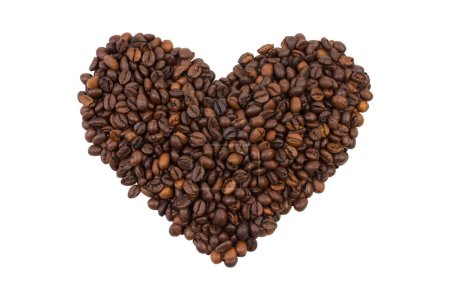 Photo for A bunch of coffee beans in the shape of a heart isolated on a white background. View from above - Royalty Free Image