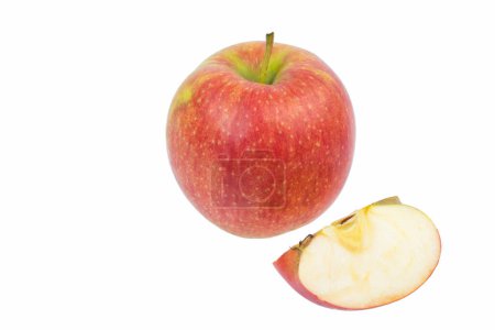 Photo for Isolated apples. Whole red apple fruit with slice cut isolated on white with clipping path - Royalty Free Image