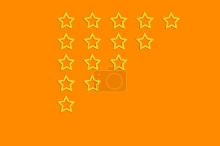 Foto de Oro, forma de cinco estrellas grises sobre un fondo naranja. La mejor excelente calificación de servicios empresariales concepto de experiencia del cliente. Casillas. Aumentar la calificación o idea de clasificación, evaluación y clasificación - Imagen libre de derechos