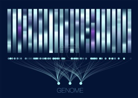 Prueba genómica del ADN, mapa del genoma. Visualización de macrodatos. Representación infográfica abstracta. Concepto gráfico para su diseño
