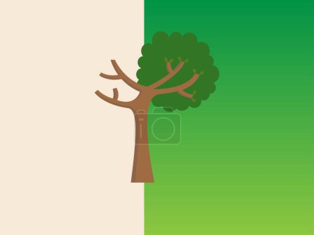 Ilustración de Árbol medio verde y medio seco, concepto de cambio climático - Imagen libre de derechos