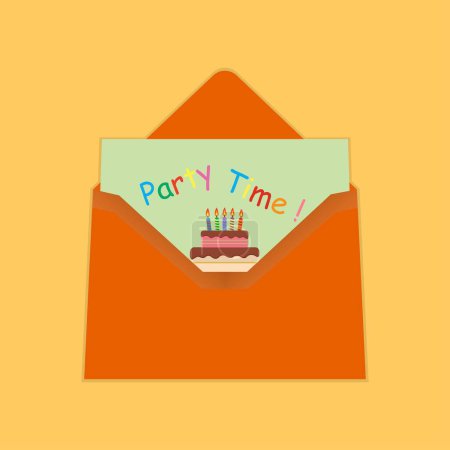 Téléchargez les illustrations : Open envelope with party time invitation card - en licence libre de droit