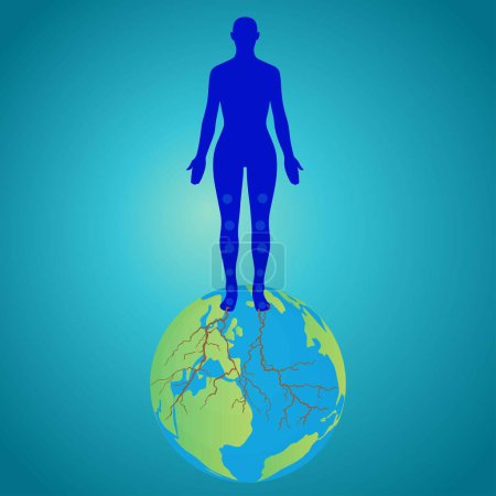 Silhouette of a person on the earth globe,  spiritual grounding concept