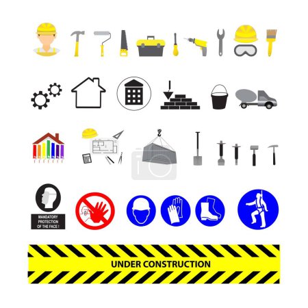 Illustration for Construction, building, tools and symbols set of icons - Royalty Free Image