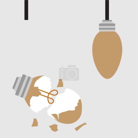 Téléchargez les illustrations : Deux ampoules faites à partir d'œufs, l'une est cassée - en licence libre de droit