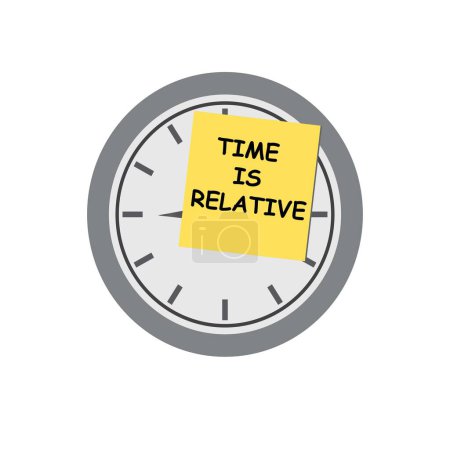 Illustration for Clock face with a sticky note with the text time is relative - Royalty Free Image