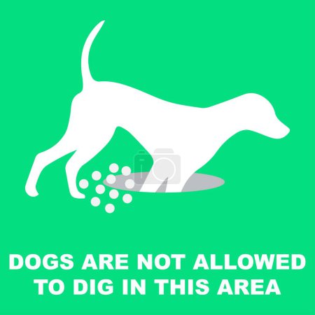 Ilustración de Señal con silueta de un perro cavando agujeros y los perros de texto no se les permite cavar en esta área - Imagen libre de derechos
