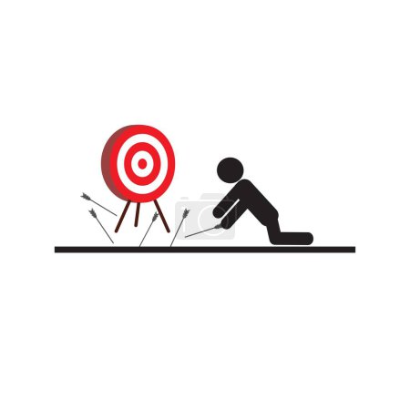 Illustration for Silhouette of a person picking up the arrows that missed the target, failure concept - Royalty Free Image