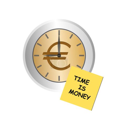 Illustration for Clock face with a sticky note with the text time is money - Royalty Free Image