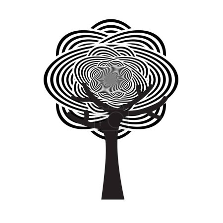 Ilustración de Árbol con patrón abstracto con líneas onduladas en blanco y negro círculos y curvas - Imagen libre de derechos