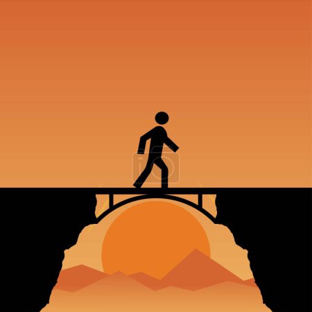 Illustration for Silhouette of a man crossing a bridge - Royalty Free Image