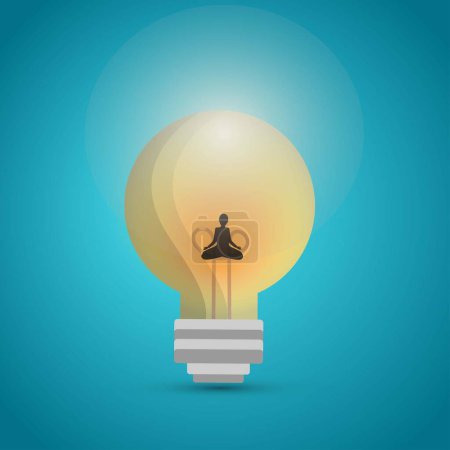 Illustration for Person meditating in a light bulb, inner light concept - Royalty Free Image