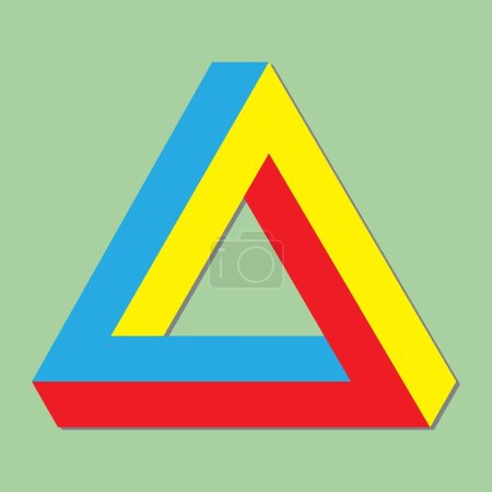 Illustration for Penrose impossible triangle in blue, red and yellow - Royalty Free Image