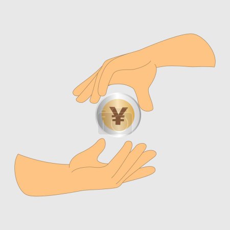 Illustration for Transferring one yen, yuan coin from one hand to another - Royalty Free Image