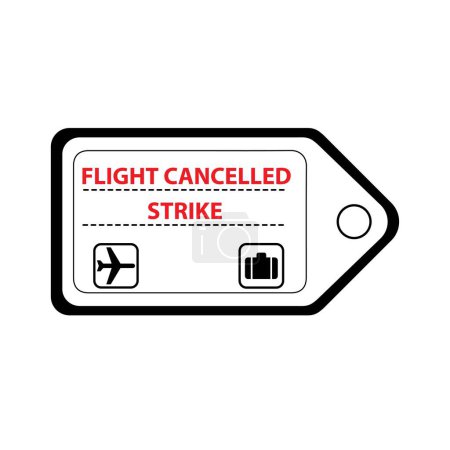 Illustration for Luggage tag with the messages flight cancelled and strike - Royalty Free Image
