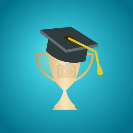 Illustration for Champion golden trophy with graduation cap on it - Royalty Free Image