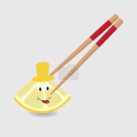 Cute lemon character with chopsticks