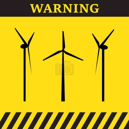 Ilustración de Alerta de aerogeneradores símbolo de área sobre fondo amarillo con texto - Imagen libre de derechos