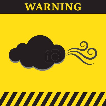 Ilustración de Advertencia zona de viento alto con símbolo de viento y texto sobre fondo amarillo - Imagen libre de derechos