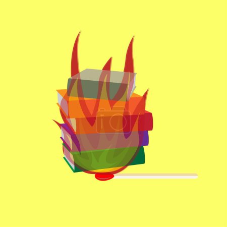 Pile of books burning in flames, conceptual vector