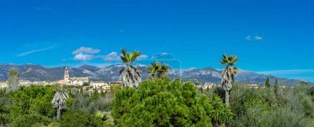Vue panoramique du village de Consell dans le magnifique contexte du Tramuntana enneigé