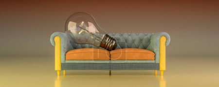 Photo for An imaginative visual metaphor blending comfort with enlightenment, as a giant lightbulb rests on a tufted sofa. - Royalty Free Image