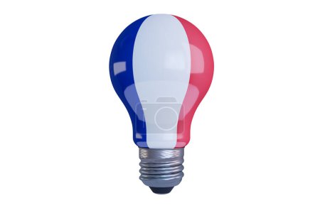 Une ampoule tri-colorée fusionne les tons bleu, blanc et rouge, évoquant un sentiment de fierté nationale et d'énergie innovante.