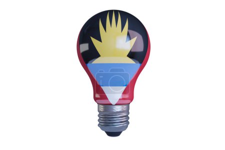 A conceptual lightbulb featuring Antigua and Barbuda's flag with its distinctive rising sun, set against a dark backdrop