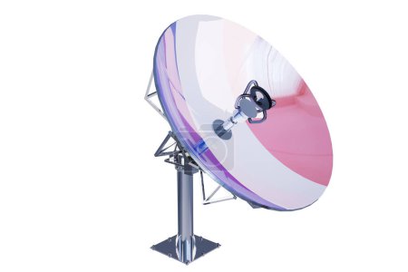 Sleek satellite dish with a striking pink and violet gradient, isolated on black.france flag