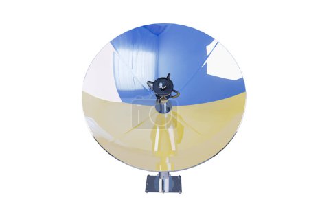 Modern satellite dish featuring a blue and yellow design, striking and clear.