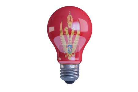 Leuchtend rote Glühbirne mit Montenegros vornehmem Wappen, die einen warmen Glanz ausstrahlt.