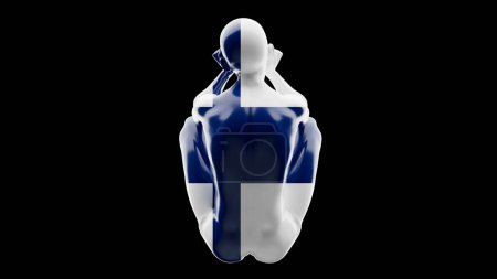 Elegant figure cloaked in the blue and white of Finland's flag, signifying serene nationalism