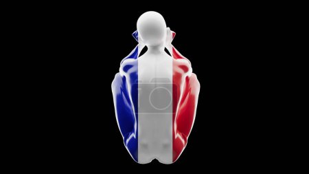 Silhouette robuste enveloppée dans le drapeau de la France, symbolisant l'estime nationale et l'unité