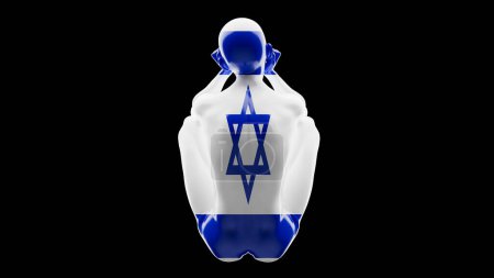 Une figure majestueuse enveloppée dans le drapeau israélien, symbolisant la force et l'unité