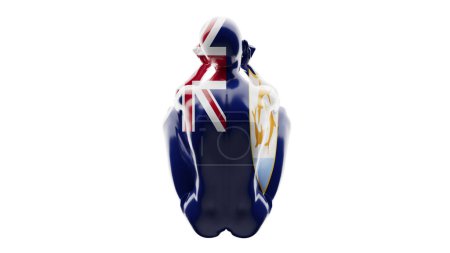 An abstract figure wrapped in the blue ensign of Anguilla, accentuated with the Union Jack and coat of arms.