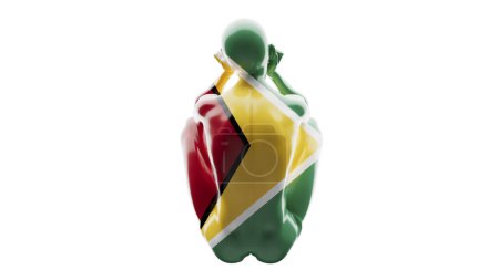 A glossy abstract figure wrapped in the dynamic colors of Guyana's flag.