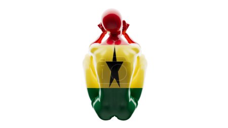 Figura de maniquí luminoso envuelto en negrita rojo, dorado y verde con la estrella negra de la bandera de Ghana.