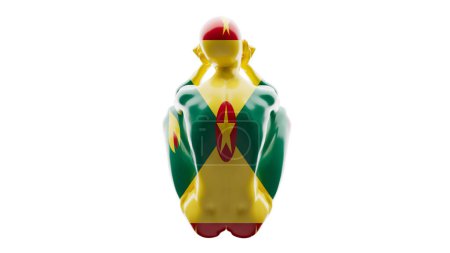 The mannequin exudes the spirit of Cameroon, draped in the green, red, and yellow flag with the star symbol.