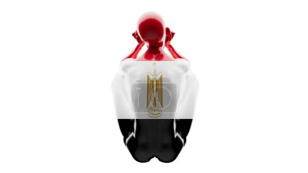 Représentation rouge, blanche et noire du drapeau égyptien avec l'emblématique Aigle de Saladin, dans l'obscurité.