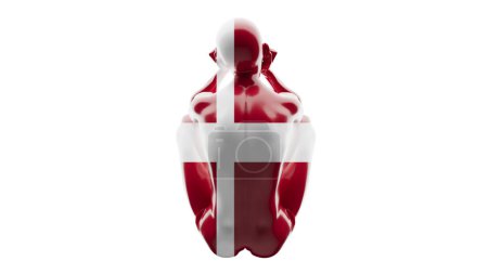 Abstract silhouette of a human form adorned with the bold red and white of Denmark's flag.