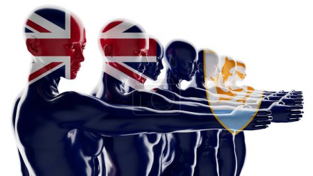 Téléchargez les photos : Une gamme de mannequins affiche une transition du Union Jack au drapeau d'Anguilla. - en image libre de droit