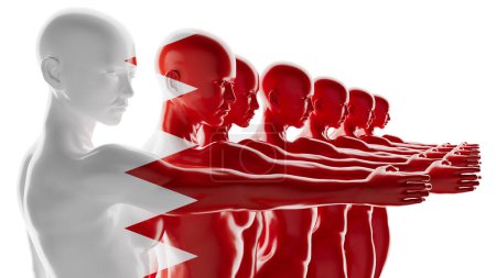 Row of silhouetted figures with the Bahraini flag superimposed, on an isolated background.