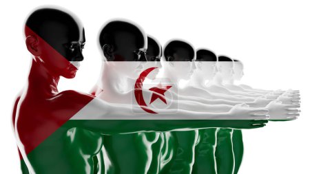 Foto de Composición digital de siluetas humanas pintadas con la bandera argelina, que representa la solidaridad nacional y la identidad colectiva - Imagen libre de derechos