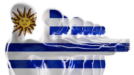Una alineación transparente de figuras marcadas por el símbolo de la bandera de Uruguay
