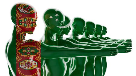Foto de Fila de figuras con los ricos patrones de la bandera de Turkmenistán - Imagen libre de derechos