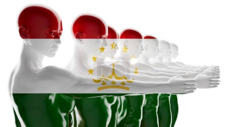 Esbozos humanos abrazados por los colores simbólicos y las estrellas de Tayikistán