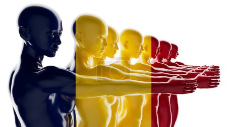A silent lineup of figures draped in Belgium's tricolor